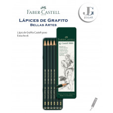 Lápiz de Grafito Bellas Artes Estuche Metálico x6 Castell 9000 Dureza HB B 2B 4B 6B 8B FABER CASTELL